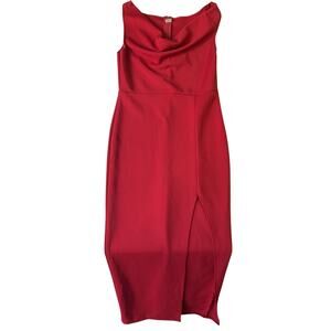 Women Maxi Dress S Red Sheath Sleeveless Scoop Neck Bodycon Knee Slit Pullover